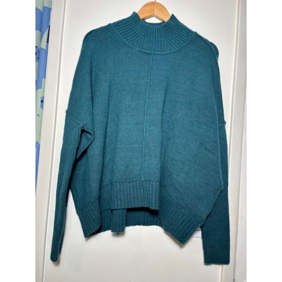 Anthropologie Maeve Gretchen Cozy Mock Neck Sweater Teal Blue Large Wool Blend - Picture 3 of 6